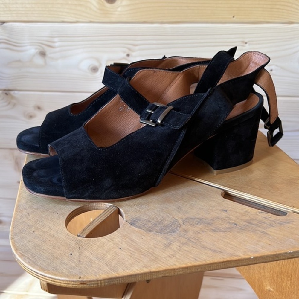 🖤🖤🖤Hudson Shoes heels sandals black 40 / 9 suede buckle RONA - Picture 4 of 9